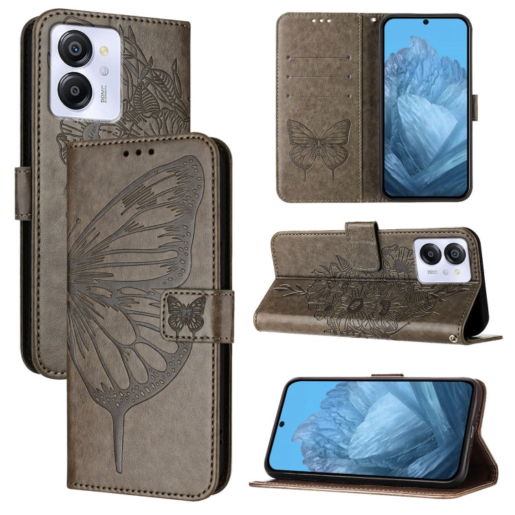 For Blackview Color 8 Embossed Butterfly Leather Phone Case(Grey) - More Brand by PMC TechLife | Online Shopping South Africa | PMC TechLife | Buy Now Pay Later Mobicred