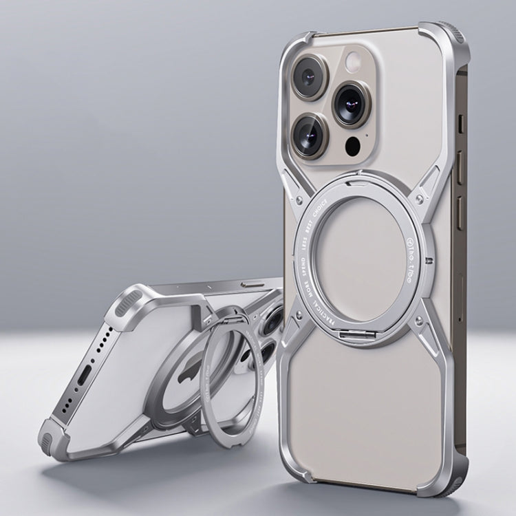 For iPhone 15 Pro Max Aluminum Alloy Frameless 360-Degree Rotating Phone Case(Silver) - free shipping - PMC Jewellery - Order now!