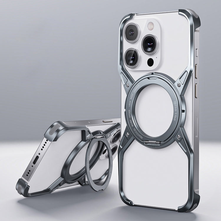 For iPhone 16 Pro Aluminum Alloy Frameless 360-Degree Rotating Phone Case(Grey) - iPhone 16 Pro Cases by PMc TechLife | Online Shopping South Africa | PMc TechLife | Buy Now Pay Later Mobicred