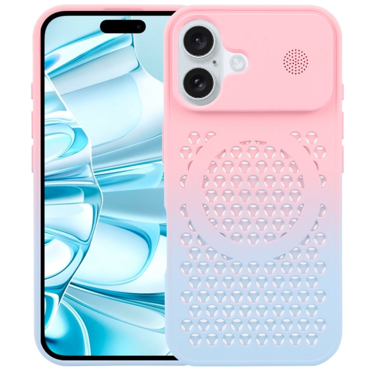 For iPhone 16 Plus Gradient Color Honeycomb Aromatherapy MagSafe Phone Case(Pink Blue) - iPhone 16 Plus Cases by PMC TechLife | Online Shopping South Africa | PMC TechLife | Buy Now Pay Later Mobicred