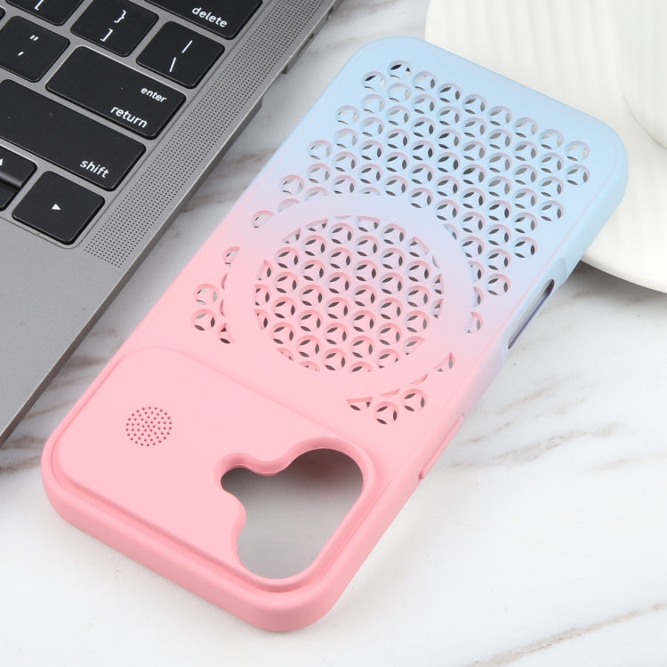 For iPhone 16 Plus Gradient Color Honeycomb Aromatherapy MagSafe Phone Case(Pink Blue) - iPhone 16 Plus Cases by PMC TechLife | Online Shopping South Africa | PMC TechLife | Buy Now Pay Later Mobicred
