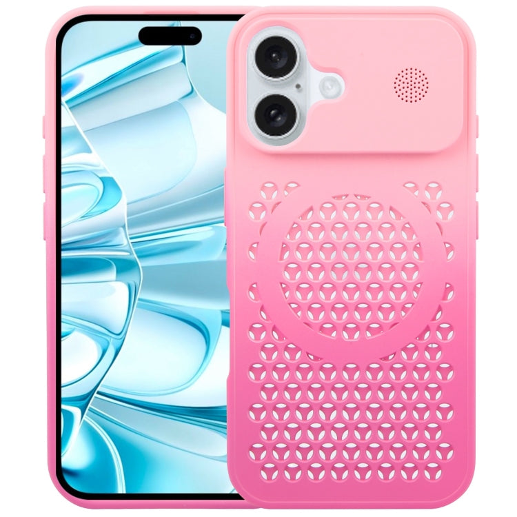 For iPhone 16 Gradient Color Honeycomb Aromatherapy MagSafe Phone Case(Pink+Rose Red) - iPhone 16 Cases by PMC TechLife | Online Shopping South Africa | PMC TechLife | Buy Now Pay Later Mobicred