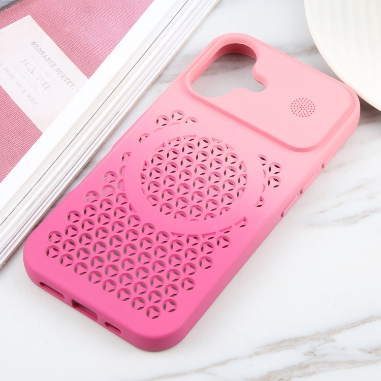 For iPhone 16 Gradient Color Honeycomb Aromatherapy MagSafe Phone Case(Pink+Rose Red) - iPhone 16 Cases by PMC TechLife | Online Shopping South Africa | PMC TechLife | Buy Now Pay Later Mobicred