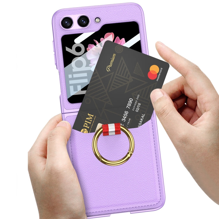 For Samsung Galaxy Z Flip6 GKK Integrated Ultra-thin Leather Card Slots Phone Case with Ring Holder(Titanium Gray) - free shipping - PMC Jewellery - Order now!