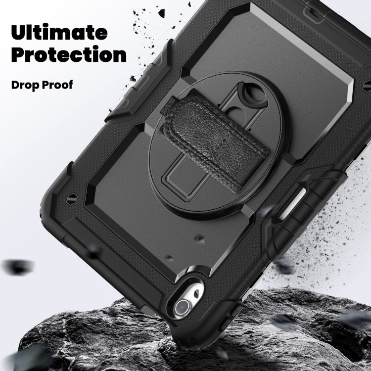 For iPad Air 11 2025 / 2024 Turntable Holder Silicone Hybrid PC Tablet Case with Shoulder Strap(Black) - free shipping - PMC TechLife - Order now!