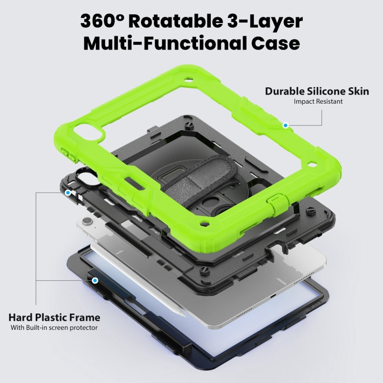 For iPad Air 11 2025 / 2024 Turntable Holder Silicone Hybrid PC Tablet Case with Shoulder Strap(Black + Yellow Green) - free shipping - PMC TechLife - Order now!
