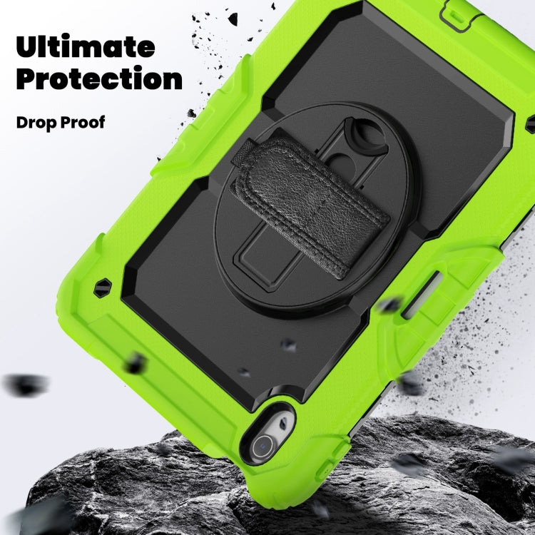 For iPad Air 11 2025 / 2024 Turntable Holder Silicone Hybrid PC Tablet Case with Shoulder Strap(Black + Yellow Green) - free shipping - PMC TechLife - Order now!