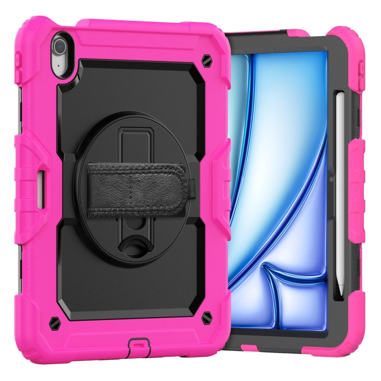 For iPad Air 11 2025 / 2024 Silicone Hybrid PC Tablet Case with Shoulder Strap(Black + Rose Red) - iPad Air 11 2025 / 2024 Cases by PMC TechLife | Online Shopping South Africa | PMC TechLife | Buy Now Pay Later Mobicred