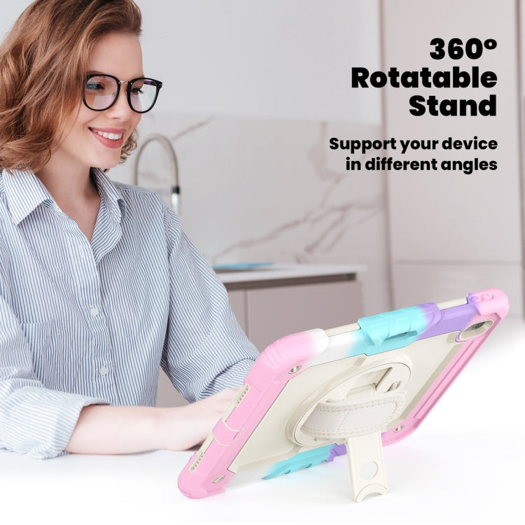 For iPad Air 11 2025 / 2024 Turntable Holder Silicone Hybrid PC Tablet Case with Shoulder Strap(Camouflage Pink) - free shipping - PMC TechLife - Order now!