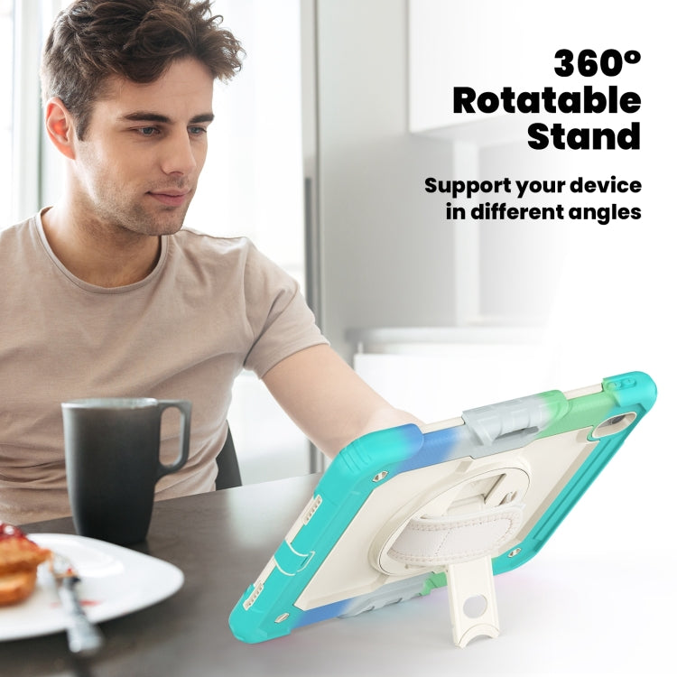 For iPad Air 11 2025 / 2024 Turntable Holder Silicone Hybrid PC Tablet Case with Shoulder Strap(Camouflage Light Blue) - free shipping - PMC TechLife - Order now!