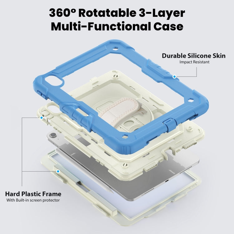 For iPad Air 11 2025 / 2024 Turntable Holder Silicone Hybrid PC Tablet Case with Shoulder Strap(Beige + Cyan-blue) - free shipping - PMC TechLife - Order now!