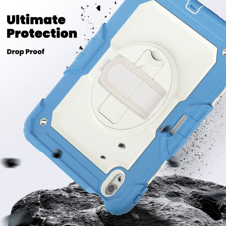 For iPad Air 11 2025 / 2024 Turntable Holder Silicone Hybrid PC Tablet Case with Shoulder Strap(Beige + Cyan-blue) - free shipping - PMC TechLife - Order now!