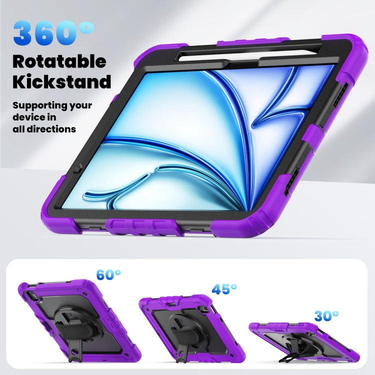 For iPad Air 11 2025 / 2024 Turntable Holder Silicone Hybrid PC Tablet Case with Shoulder Strap(Purple) - free shipping - PMC TechLife - Order now!