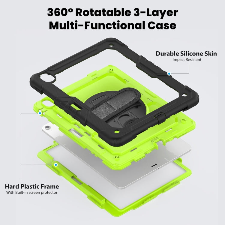 For iPad Air 13 2025 / 2024 Turntable Holder Silicone Hybrid PC Tablet Case with Shoulder Strap(Yellow Green + Black) - free shipping - PMC TechLife - Order now!