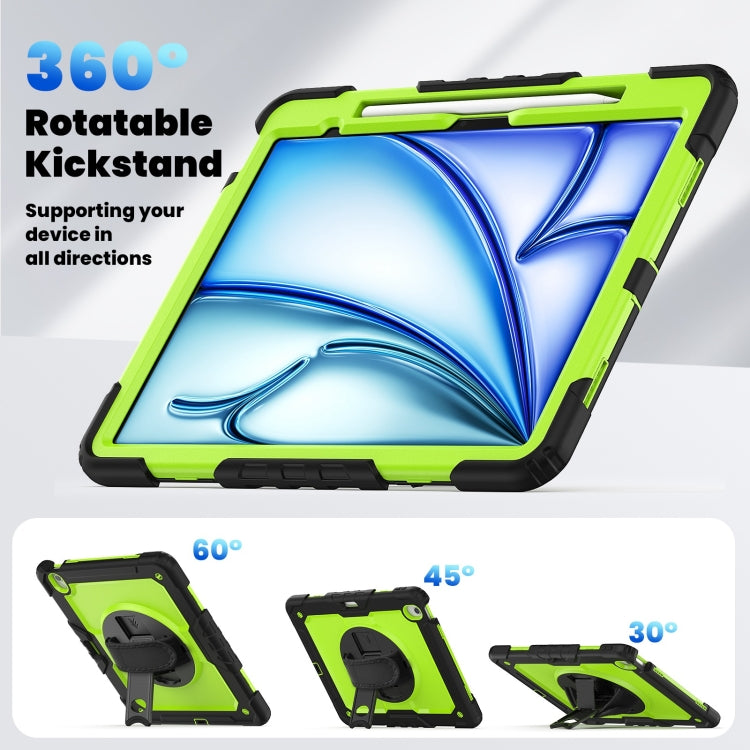 For iPad Air 13 2025 / 2024 Turntable Holder Silicone Hybrid PC Tablet Case with Shoulder Strap(Yellow Green + Black) - free shipping - PMC TechLife - Order now!