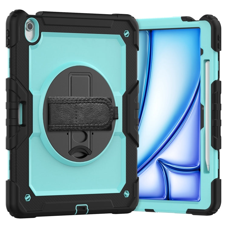 For iPad Air 13 2025 / 2024 Turntable Holder Silicone Hybrid PC Tablet Case with Shoulder Strap(Light Blue + Black) - free shipping - PMC TechLife - Order now!