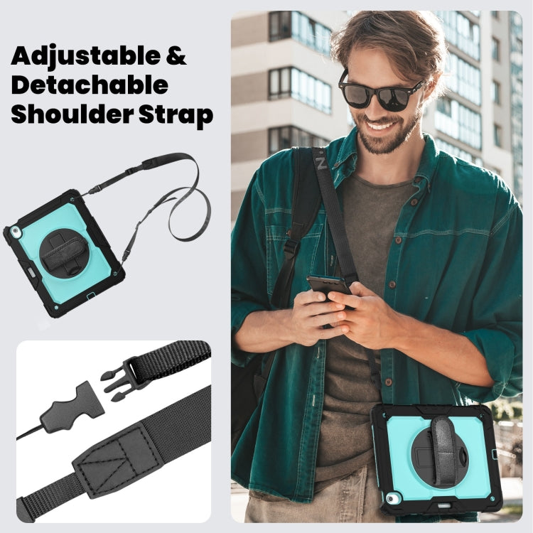 For iPad Air 13 2025 / 2024 Turntable Holder Silicone Hybrid PC Tablet Case with Shoulder Strap(Light Blue + Black) - free shipping - PMC TechLife - Order now!