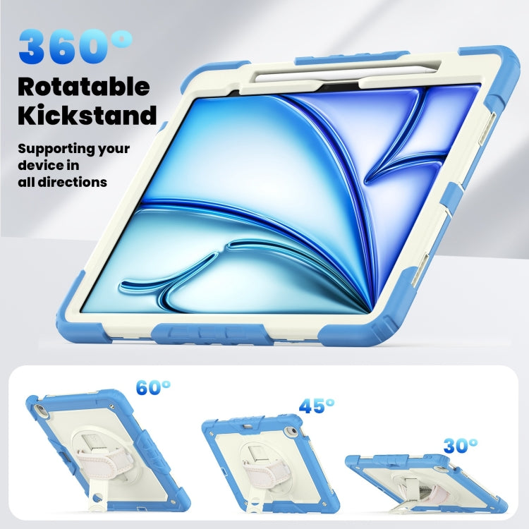 For iPad Air 13 2025 / 2024 Turntable Holder Silicone Hybrid PC Tablet Case with Shoulder Strap(Beige + Cyan-blue) - free shipping - PMC TechLife - Order now!