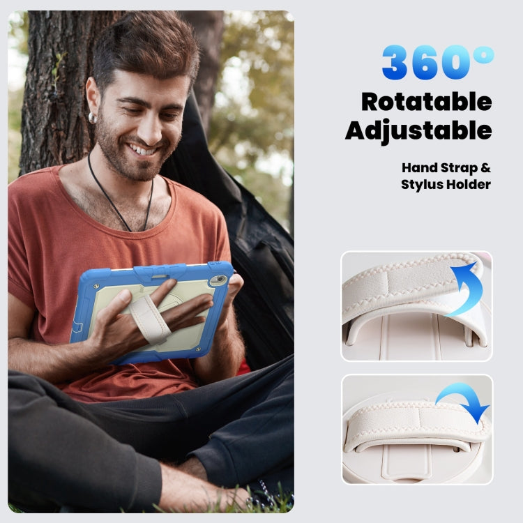 For iPad Air 13 2025 / 2024 Turntable Holder Silicone Hybrid PC Tablet Case with Shoulder Strap(Beige + Cyan-blue) - free shipping - PMC TechLife - Order now!