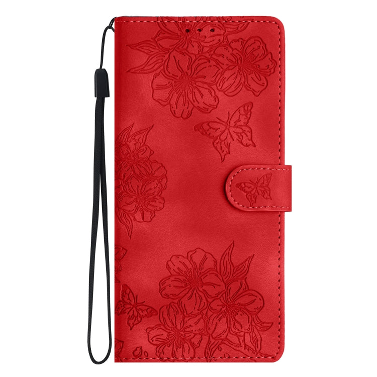 For iPhone 16 Pro Max Cherry Blossom Butterfly Skin Feel Embossed PU Phone Case(Red) - iPhone 16 Pro Max Cases by PMC TechLife | Online Shopping South Africa | PMC TechLife | Buy Now Pay Later Mobicred
