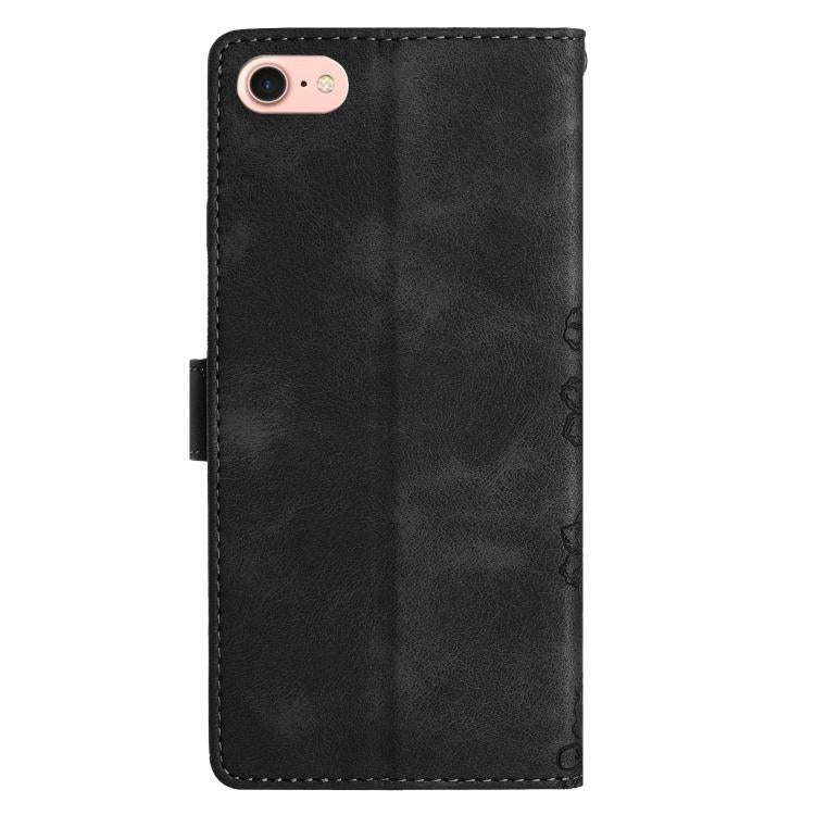 For iPhone 16e Cherry Blossom Butterfly Skin Feel Embossed PU Phone Case(Black) - iPhone 16e Cases by PMC TechLife | Online Shopping South Africa | PMC TechLife | Buy Now Pay Later Mobicred