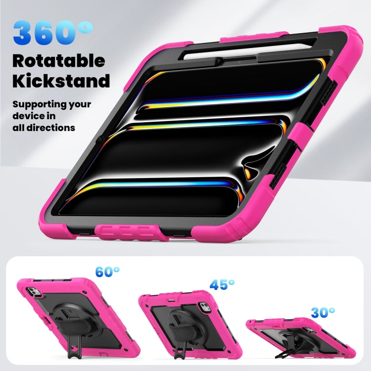 For iPad Pro 11 2024 Silicone Hybrid PC Tablet Case with Shoulder Strap(Black + Rose Red) - iPad Pro 11 2024 Cases by PMC TechLife | Online Shopping South Africa | PMC TechLife | Buy Now Pay Later Mobicred