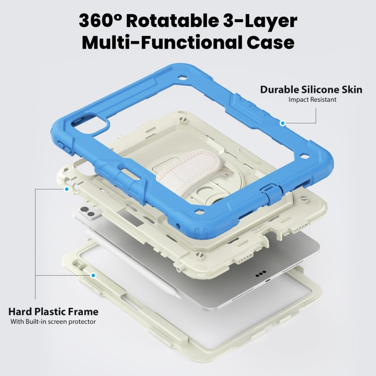 For iPad Pro 11 2024 Silicone Hybrid PC Tablet Case with Shoulder Strap(Beige + Cyan-blue) - iPad Pro 11 2024 Cases by PMC TechLife | Online Shopping South Africa | PMC TechLife | Buy Now Pay Later Mobicred