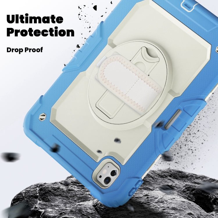 For iPad Pro 11 2024 Silicone Hybrid PC Tablet Case with Shoulder Strap(Beige + Cyan-blue) - iPad Pro 11 2024 Cases by PMC TechLife | Online Shopping South Africa | PMC TechLife | Buy Now Pay Later Mobicred