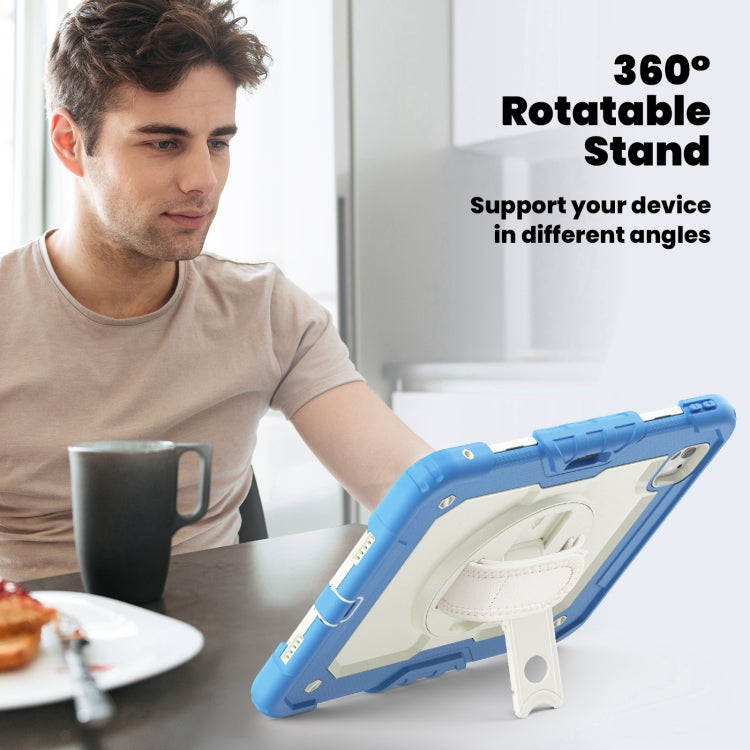 For iPad Pro 11 2024 Silicone Hybrid PC Tablet Case with Shoulder Strap(Beige + Cyan-blue) - iPad Pro 11 2024 Cases by PMC TechLife | Online Shopping South Africa | PMC TechLife | Buy Now Pay Later Mobicred