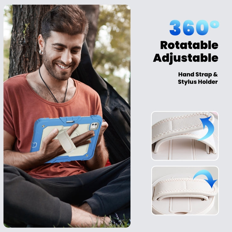 For iPad Pro 11 2024 Silicone Hybrid PC Tablet Case with Shoulder Strap(Beige + Cyan-blue) - iPad Pro 11 2024 Cases by PMC TechLife | Online Shopping South Africa | PMC TechLife | Buy Now Pay Later Mobicred