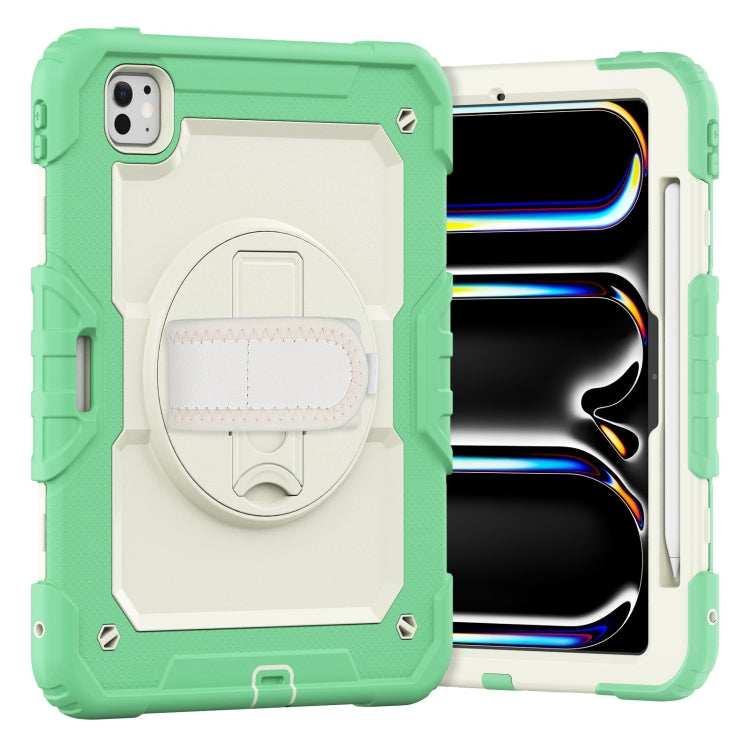 For iPad Pro 11 2024 Silicone Hybrid PC Tablet Case with Shoulder Strap(Beige + Light Green) - iPad Pro 11 2024 Cases by PMC TechLife | Online Shopping South Africa | PMC TechLife | Buy Now Pay Later Mobicred