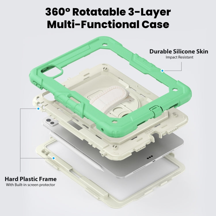 For iPad Pro 11 2024 Silicone Hybrid PC Tablet Case with Shoulder Strap(Beige + Light Green) - iPad Pro 11 2024 Cases by PMC TechLife | Online Shopping South Africa | PMC TechLife | Buy Now Pay Later Mobicred