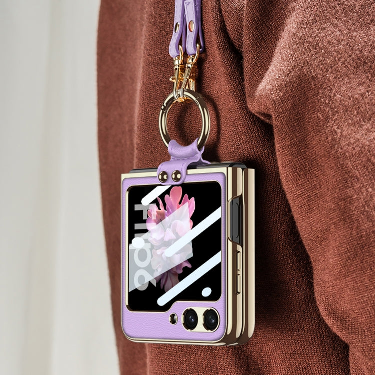 For Samsung Galaxy Z Flip6 / Flip7 FE GKK Integrated Electroplating Leather Phone Case with Ring/Strap(Purple) - free shipping - PMC Jewellery - Order now!