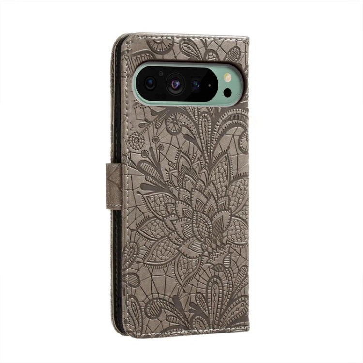 For Google Pixel 9 Lace Flower Embossing Flip Leather Phone Case(Grey) - Google Cases by PMC TechLife | Online Shopping South Africa | PMC TechLife | Buy Now Pay Later Mobicred