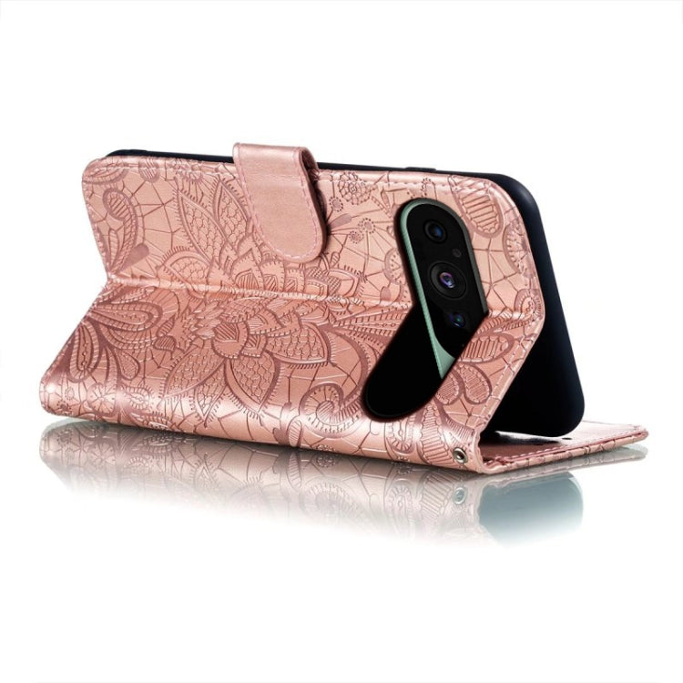 For Google Pixel 9 Lace Flower Embossing Flip Leather Phone Case(Rose Gold) - Google Cases by PMC TechLife | Online Shopping South Africa | PMC TechLife | Buy Now Pay Later Mobicred