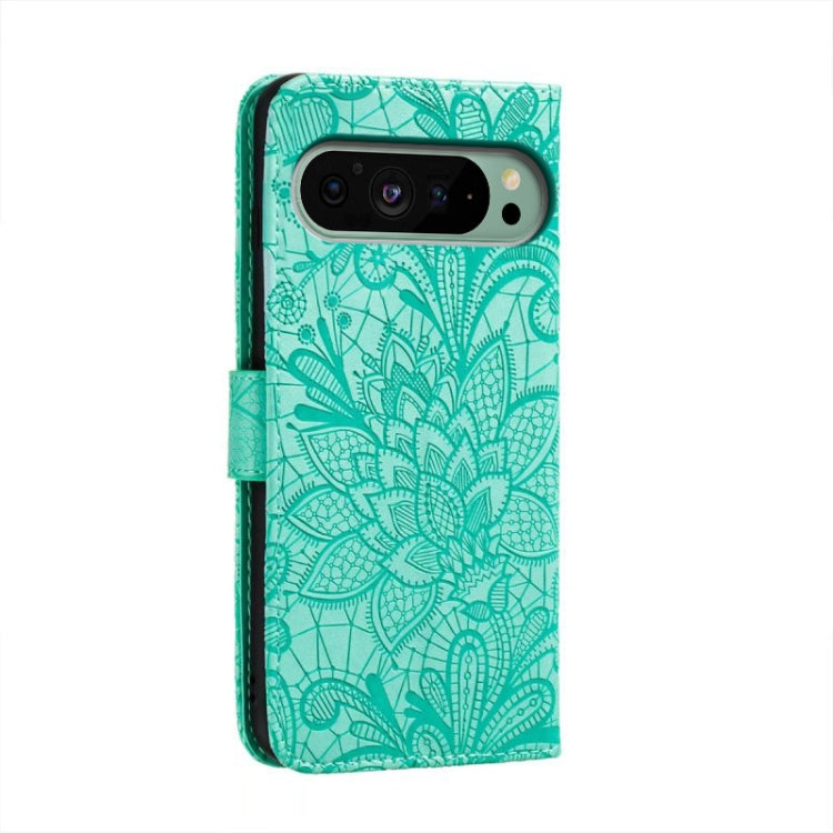 For Google Pixel 9 Lace Flower Embossing Flip Leather Phone Case(Green) - Google Cases by PMC TechLife | Online Shopping South Africa | PMC TechLife | Buy Now Pay Later Mobicred