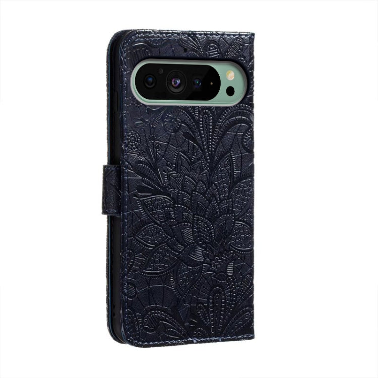 For Google Pixel 9 Lace Flower Embossing Flip Leather Phone Case(Dark Blue) - Google Cases by PMC TechLife | Online Shopping South Africa | PMC TechLife | Buy Now Pay Later Mobicred