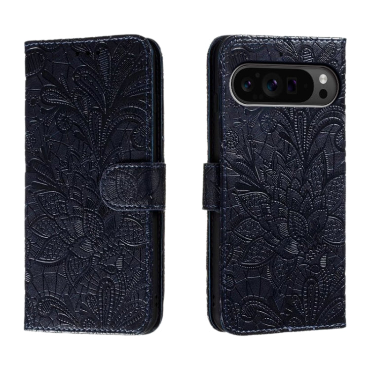 For Google Pixel 9 Pro Lace Flower Embossing Flip Leather Phone Case(Dark Blue) - free shipping - PMC TechLife - Order now!