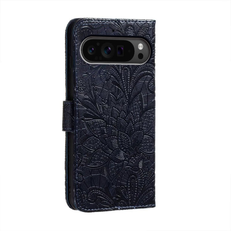 For Google Pixel 9 Pro Lace Flower Embossing Flip Leather Phone Case(Dark Blue) - free shipping - PMC TechLife - Order now!