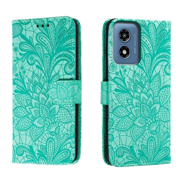 For Motorola Moto G Play 2024 Lace Flower Embossing Flip Leather Phone Case(Green) - free shipping - PMC Jewellery - Order now!