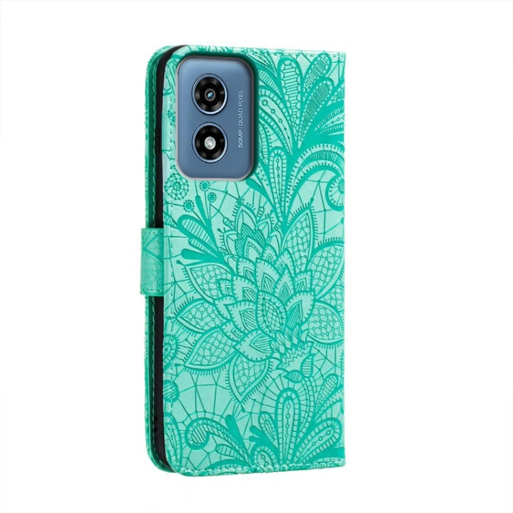 For Motorola Moto G Play 2024 Lace Flower Embossing Flip Leather Phone Case(Green) - free shipping - PMC Jewellery - Order now!