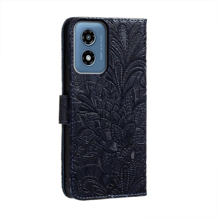 For Motorola Moto G Play 2024 Lace Flower Embossing Flip Leather Phone Case(Dark Blue) - Motorola Cases by PMC Jewellery | Online Shopping South Africa | PMC Jewellery | Buy Now Pay Later Mobicred