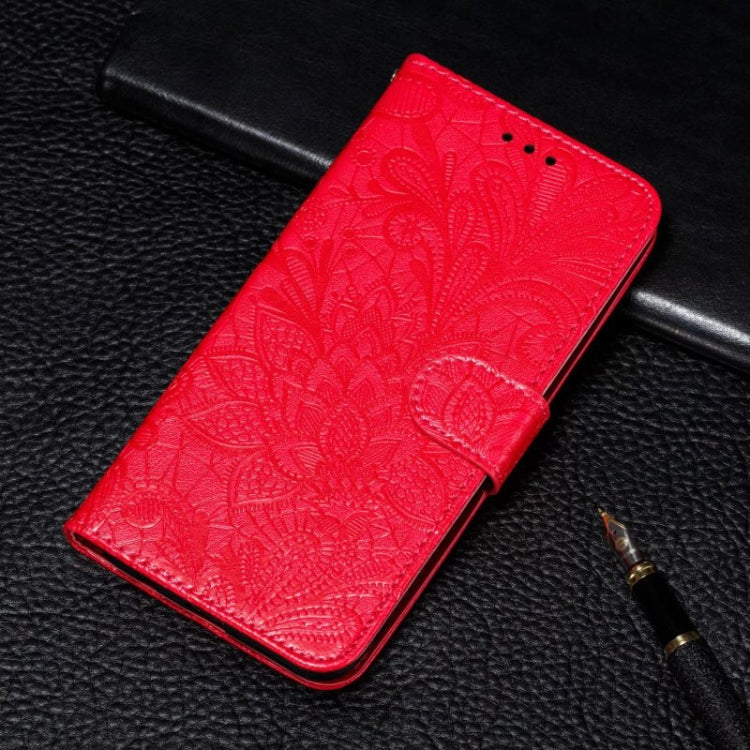 For Motorola Moto G Play 2024 Lace Flower Embossing Flip Leather Phone Case(Red) - Motorola Cases by PMC Jewellery | Online Shopping South Africa | PMC Jewellery | Buy Now Pay Later Mobicred