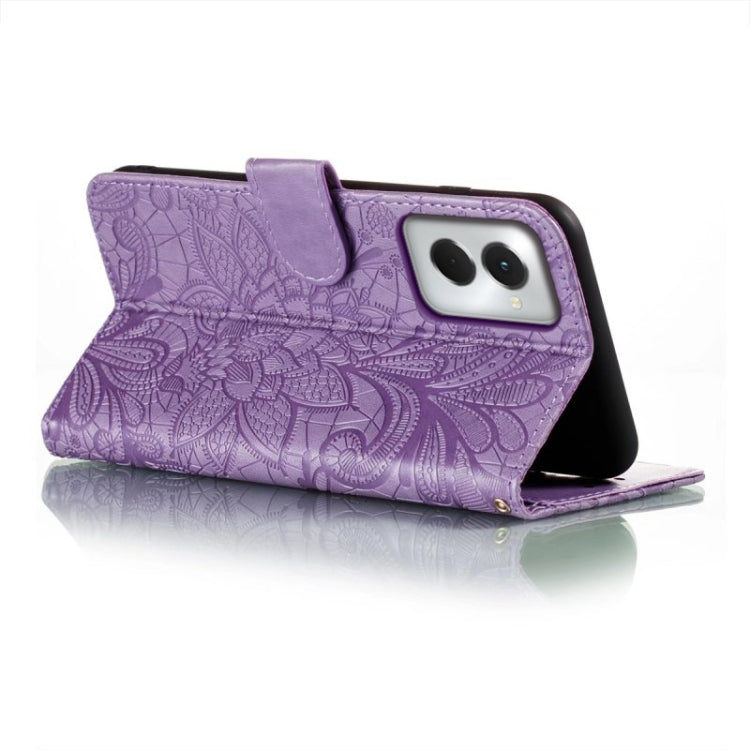 For Motorola Moto G Power 5G 2024 Lace Flower Embossing Flip Leather Phone Case(Purple) - Motorola Cases by PMC Jewellery | Online Shopping South Africa | PMC Jewellery | Buy Now Pay Later Mobicred