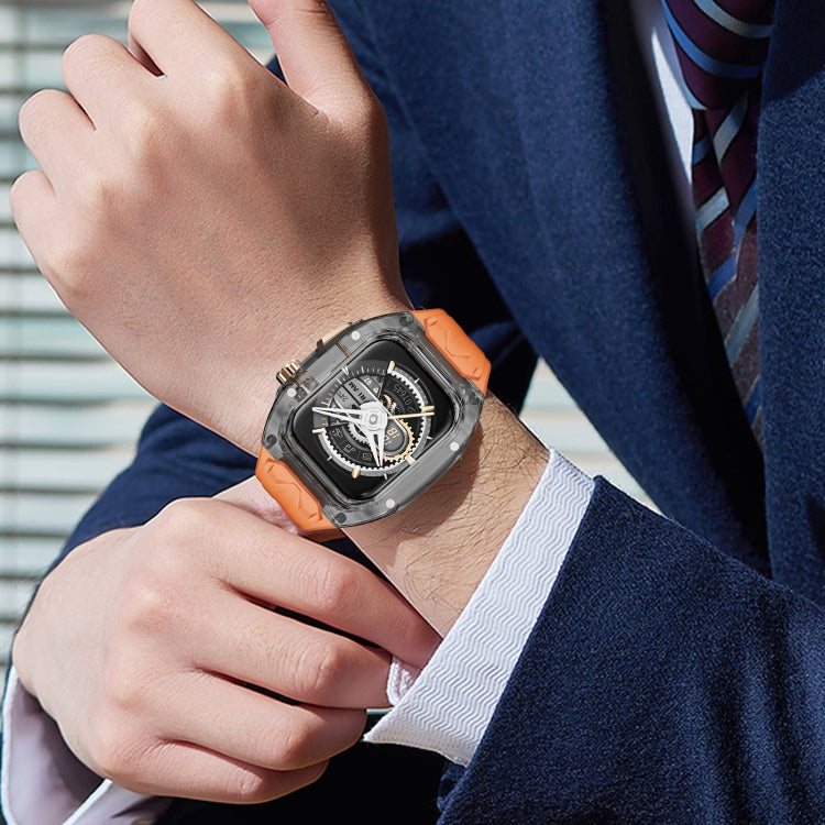 For Apple Watch Series 6 44mm Modified PC Hybrid TPU Watch Case Band(Orange Clear Black) - free shipping - PMc TechLife - Order now!