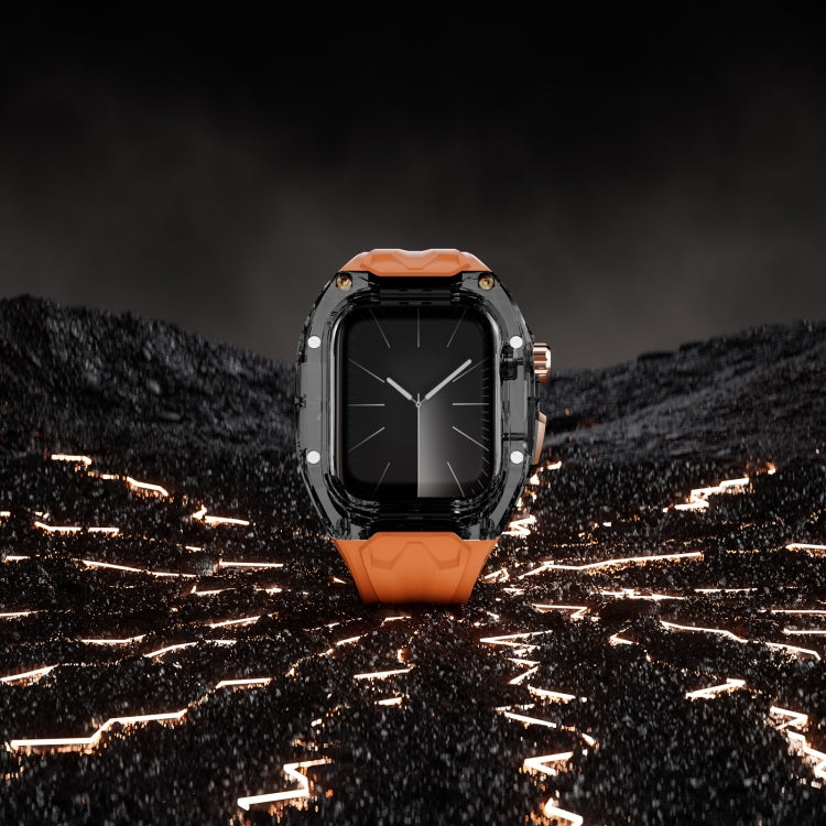 For Apple Watch Series 5 44mm Modified PC Hybrid TPU Watch Case Band(Orange Clear Black) - free shipping - PMc TechLife - Order now!