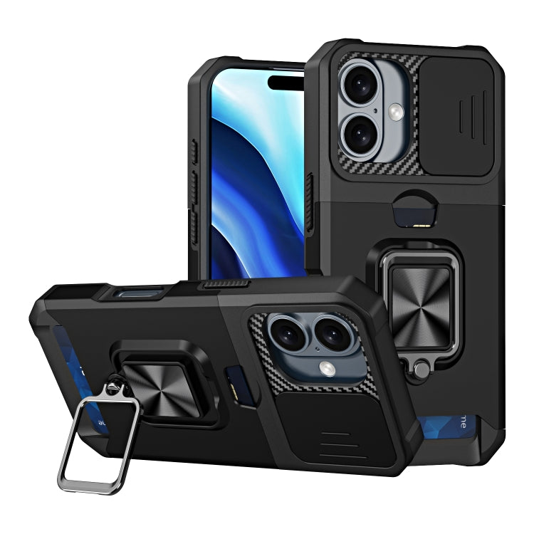 For iPhone 16 Plus Camera Shield Card Slot PC+TPU Phone Case(Black) - iPhone 16 Plus Cases by PMC TechLife | Online Shopping South Africa | PMC TechLife | Buy Now Pay Later Mobicred