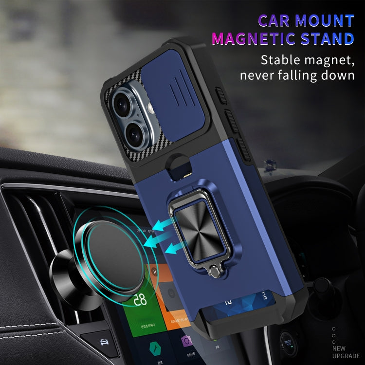 For iPhone 16 Plus Camera Shield Card Slot PC+TPU Phone Case(Black) - iPhone 16 Plus Cases by PMC TechLife | Online Shopping South Africa | PMC TechLife | Buy Now Pay Later Mobicred