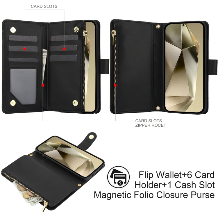 For Samsung Galaxy S24 Ultra 5G YM016 Rhombic Zipper Card Wallet Leather Phone Case with Lanyard(Black) - Galaxy S24 Ultra 5G Cases by PMC Jewellery | Online Shopping South Africa | PMC Jewellery | Buy Now Pay Later Mobicred