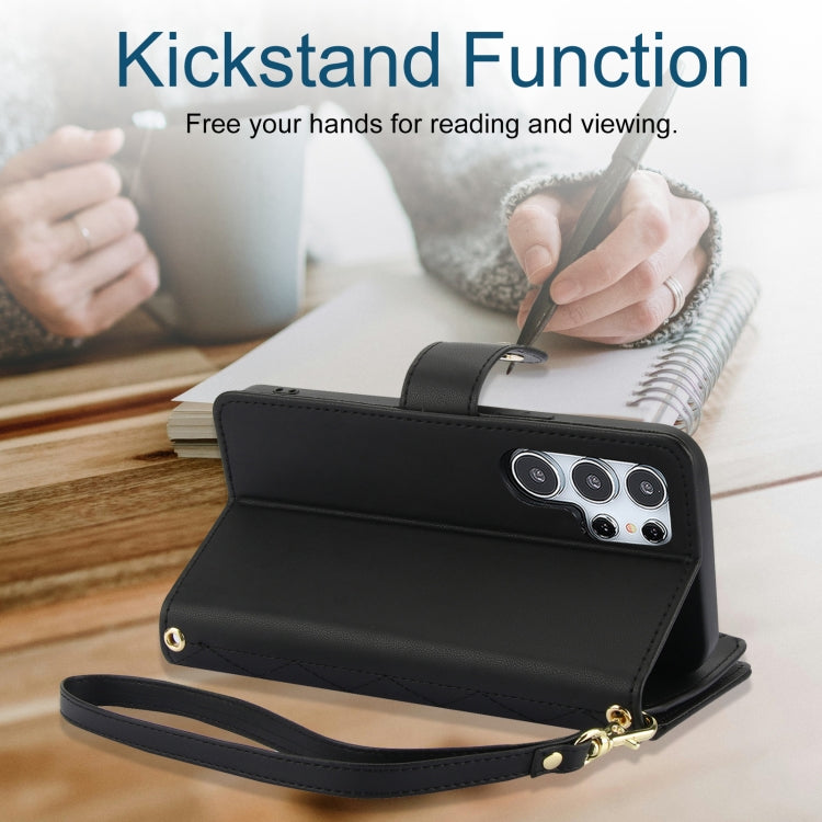 For Samsung Galaxy S24 Ultra 5G YM016 Rhombic Zipper Card Wallet Leather Phone Case with Lanyard(Black) - Galaxy S24 Ultra 5G Cases by PMC Jewellery | Online Shopping South Africa | PMC Jewellery | Buy Now Pay Later Mobicred